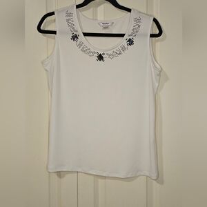 Tanjay Women's White Embellished Women's Sleeveless Top SZ Petite S
